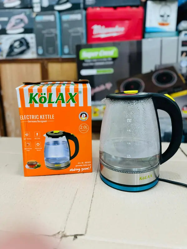 KOLAX Electric Glass Kettle – 2.0L Borosilicate Glass, 2200W, German-Designed