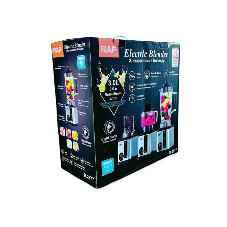 RAF R-2877 Electric Blender – 3-in-1 | 2600W Powerful Motor | 3.0L Capacity | Grinder & Chopper Included