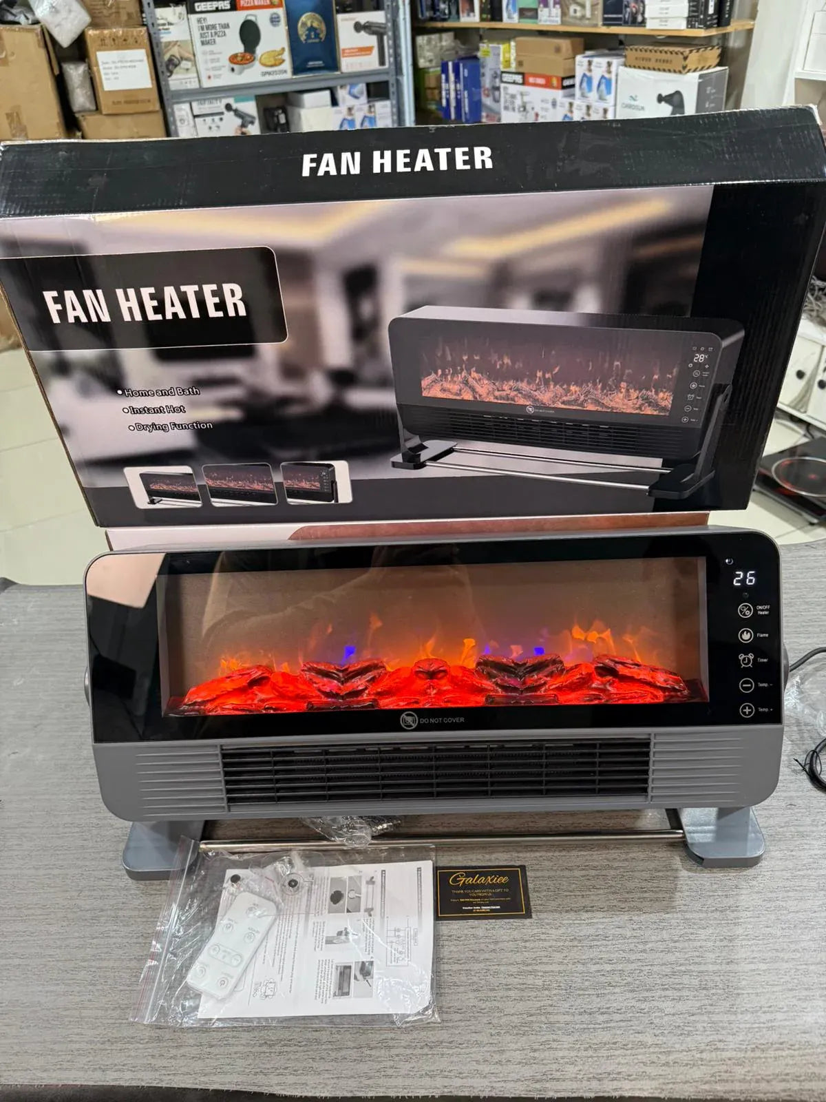 Electric Fireplace Fan Heater – LED Flame Effect | Remote Control | Fast Heating | Room & Office Heater