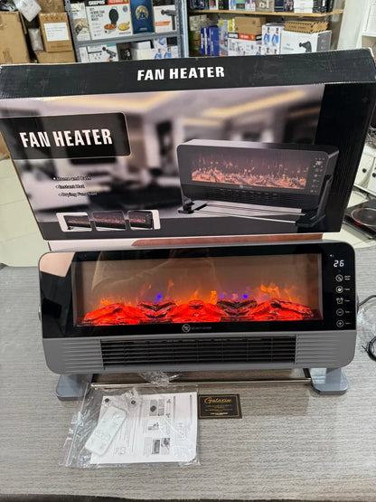 Electric Fireplace Fan Heater – LED Flame Effect | Remote Control | Fast Heating | Room & Office Heater