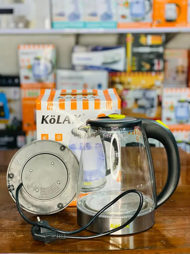 KÖLAX 2.0L Electric Kettle – Borosilicate Glass, Auto Shut-Off, 360° Rotation, 2200W Fast Boil